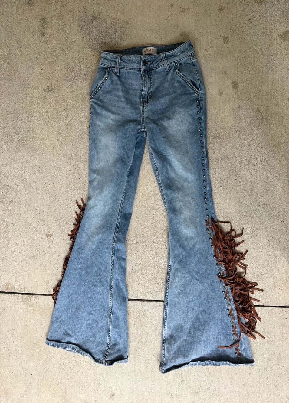 Shyanne Women's Medium Wash Fringe Flare Stretch Denim Jeans